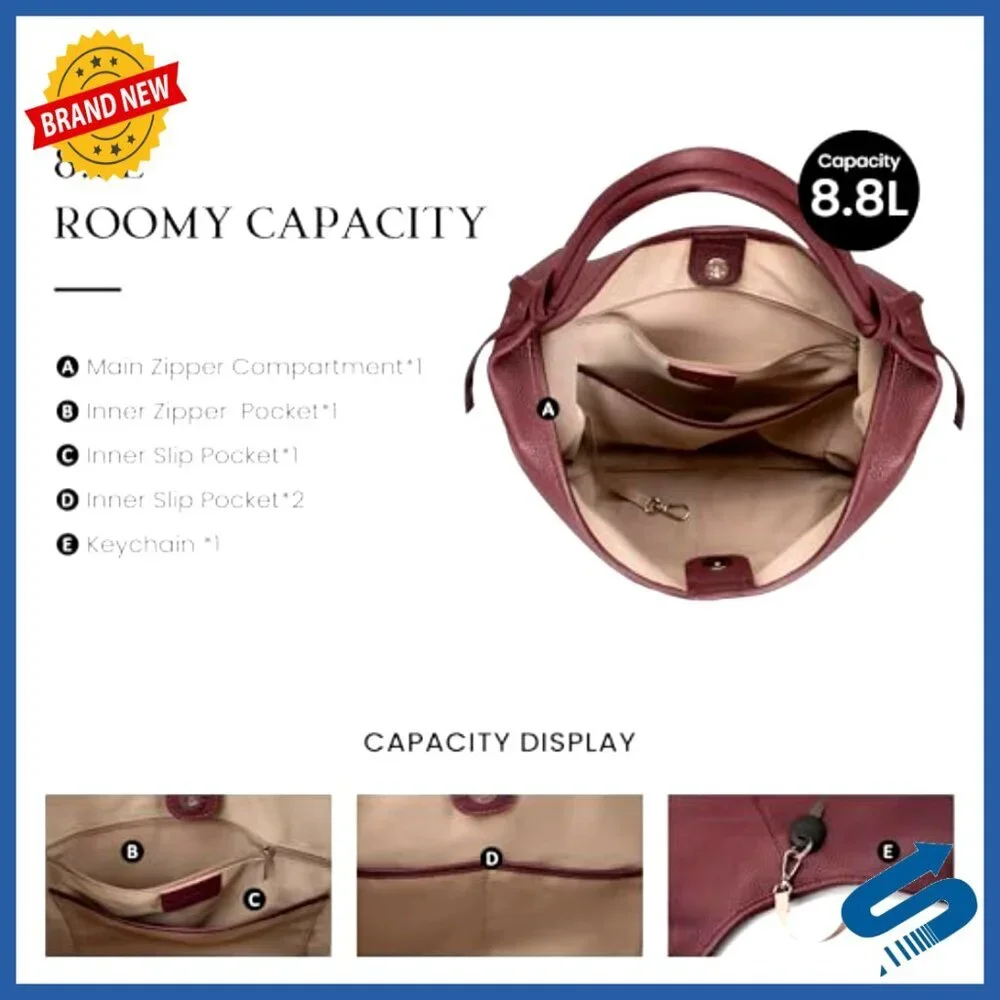 Genuine Leather Slouchy Hobo Tote Handbag with Tassel Ribbon Magnetic Closure